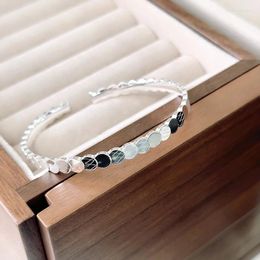 Bangle Simple Shiny Fish Scale Geometry Silver Colour Resizable Opening Bracelet For Women Luxury Jewellery Gift
