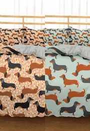 Homesky Cartoon Dachshund Bedding Set Cute Sausage Dog Duvet Cover Set Pet Printed Comforter Sets Bed Linen Bedclothes C02238753369