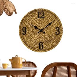 Wall Clocks Rustic Clock 12-Inch Imitation Rattan Farmhouse Vintage Living Room Battery Operated Outdoor