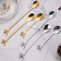 Coffee Scoops Stainless Steel Leaves Spoon Ice Cream Dessert Tea Stirring Spoons Kitchen Accessories Tableware Decoration