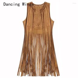 Women's Vests Spring Summer Fringed Suede Faux Fur Sleeveless Vest Tassel Waistcoat Drop