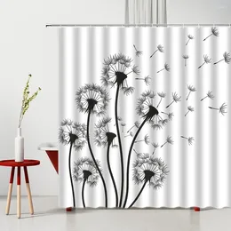 Shower Curtains 2024 Modern Floral Dandelion Curtain Black And White Minimalist Bathroom Kitchen Waterproof Home Decor