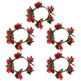 Decorative Flowers 5 Pcs Party Ornament Napkin Ring Christmas Rings Pillars Wreath Iron Wire Wreaths Berried Candles