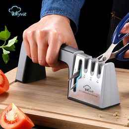 Knife Sharpener 4 in 1 Diamond Coated Fine Rod Shears and Scissors Sharpening stone System Stainless Steel Blades 240424