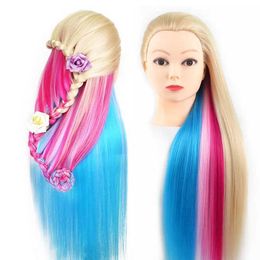 Mannequin Heads Beetroot Hair High Temperature Fiber Optic Blonde Girl Training Headstyle Practice Makeup Headwig Q240510