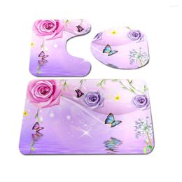 Bath Mats Rose Butterfly Patern Creative Printed Bathroom Set Bathrom Non-slip Carpet Floor Mat Toilet Decoration Super Soft Absorbent