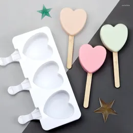 Baking Moulds 3-cavity Love Ice Cream Mould Food Grade Silicone Heart-shaped DIY Chocolate Pudding Kitchen Accessories