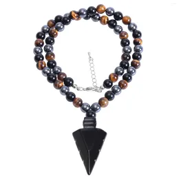 Pendant Necklaces Natural Crystal Arrowhead Necklace With Bead Chain Healing Stone Point Arrow Amulet Jewellery For Men Women