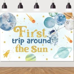 Party Decoration 1 PCS Space Themed Birthday First Trip Around The Sun Backdrop For Boy 1st Supplies