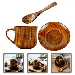 Mugs Wooden Tea Cup Simple Mug Drinking Glasses Water Container Spoons Decorative Milk Set