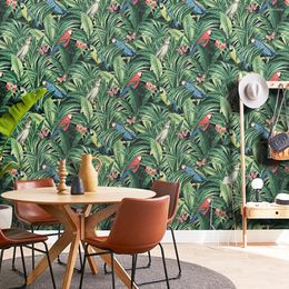 Wallpapers Nordic Ins Flower And Bird Plant Wallpaper Bedroom Living Room El Background Pvc Palm Leaf Butterfly Parrot Mural