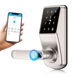 Smart Front Smart Lock, with Application Fingerprint and Key Card Digital Lock Bluetooth Door Handle, Outdoor Office Garage Airbnb