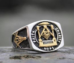 Mens Masonic mason Statement Ring Gold Color 316L Stainless Steel Ring masonry Signet Rings Biker Jewelry6153671