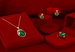 Natural Emerald Gemstone Gold Necklace Pendant 14k Yellow Jewellery Set Ring Stud Earrings For Women Wedding Jewery Bracelet 4082553