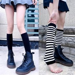 Women Socks Winter Fall Warm Long Boot Japanese Harajuku Black White Striped Leg Warmer Thermal Footless Stockings