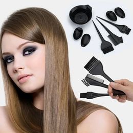 5pcs/Set Colouring Dye Comb Mixing Bowl Brush Earmuff Set Black Plastic Hair Colour Barber Salon Tint Hairdressing Styling Tools