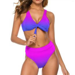 Women's Swimwear Sexy Neon Bikini Swimsuit Blue And Pink Vintage High Waist Set Push Up 2 Piece Swimsuits