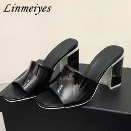 Slippers Round Open Toe Women Fashion Thick Heels Slides Woman Summer Party Prom Mules Shoes Zapatillas Mujer