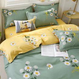 Bedding Sets Flower Set Green Girl Boy Bed Linens Leaf Duvet Cover Flat Sheet Pillowcase Pastoral Style Home Bedclothes