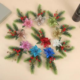 Decorative Flowers Christmas Tree Gift Box Decoration Pine Needle Red Fruit Flower Craft Accessories