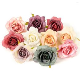 Decorative Flowers 5/10PCs Artificial Head 7cm Silk Rose Fake For Home Decor Garden Marriage Wedding Decoration DIY Bride Accessory