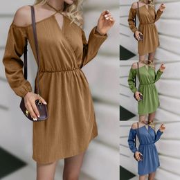 Casual Dresses 2024 Spring Womens Elegant Comfortable Sexy Backless Halter Neck Dress Fashion Strapless Long Sleeve