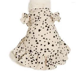 Dog Apparel Kitty Dress Round Neck Cat Heart Print Cute Puppy Princess Summer Clothes