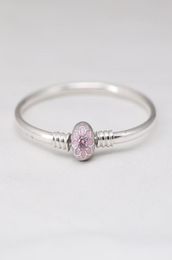925 Sterling Silver Magnolia B Charm Clasp Bangle Bracelets Pale Cerise Enamel Pink CZ fit Lady Beads Pendants3540160