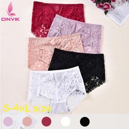 Women's Panties Sexy Lace Attractive Elastic Comfort Plus Size Women Underwear Mid Waist Solid Colour Breathable Embroidered Transparent