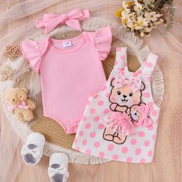 Clothing Sets Born Baby Girl Summer Dress Short Sleeve Romper Embroidery Bear Suspender Skirt Cute Clothes Pink Outfit