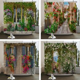 Shower Curtains Home Wall Decor Curtain 3D European Building Garden Flowers Patio Landscape Waterproof Polyester Bedroom Bathroom