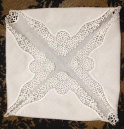 Set of 12 Home Textiles White Ladies Handkerchief 12 inch Embroidered crochet lace edges hankies hankyFor Bridal8701692