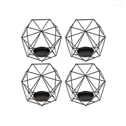 Candle Holders 4-Set Geometric Polished Tealight Holder Table Top Centrepiece Weddings Events Parties Decor - Black