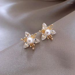 Dangle Earrings 2024 France Fashion Women Luxury Fine Crystal Flowers Stud Charm Gold Plated Pearl Party Jewellery Accessories