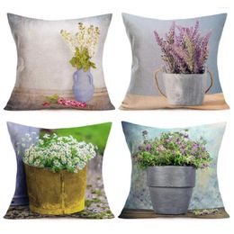 Pillow Potted Plant Lavender Chrysanthemum Printed Linen Pillowcase Sofa Cover Home Decoration Can Be Customized For You 40x40