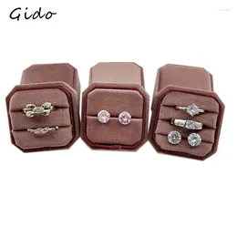 Jewelry Pouches Three Ring Box Dark Pink Holder Case Wedding Propose Gift Pair Lovers Rings Storage