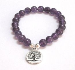 Tree of Life Charm Bracelet Men 8mm Amethysts Beads Beaded Energy OM Bracelet Healing Stone Wrist Mala Jewelry Women7046156