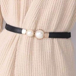 Belts Pearl Buckle Belt PU Leather Dress Skirt Waist Elastic Thin Women Ladies Waistband Accessories