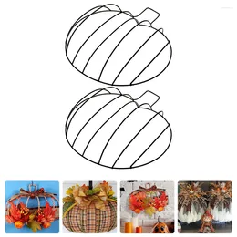 Decorative Flowers 2 Pcs Fall Wreath Floral Arrangement Frame Wrought Iron Crafts Pumpkin Form Thanksgiving DIY Project Support Forms