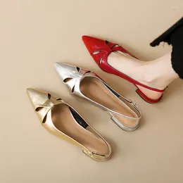 Casual Shoes Phoentin 2024 Women's Party Slingbacks Pumps Desinger Sexy Pointed Toe Low Heels Real Leather Elegant Red Sandals FT3436