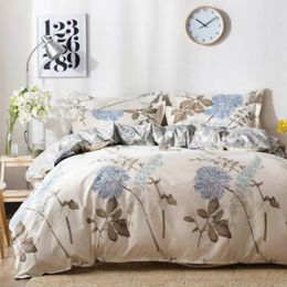 Bedding Sets 3PCS Blue Flower Plant Classic Floral Reversible Duvet Cover And 2 Pillowcases Polyester Quilt With Zipper