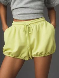 Women's Shorts Women Summer Drawstring Elastic Waist Solid Casual Streetwear For Daily