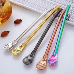 Drinking Straws 5PCS/8PCS Creative 304 Stainless Steel Straw Tea Infuser Drainer Filter Spoon Reusable Detachable Bar Accessories Tool