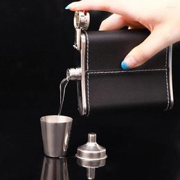 Hip Flasks 7oz Pocket Portable Stainless Steel Wine Whisky Pot Bottle Drinker Alcohol With Leather Drinkware 1PC