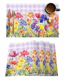 Table Mats Flower Watercolor Spring Butterfly Tulip Lavender Coffee Dish Mat Kitchen Placemat Dining Rug Dinnerware 4/6pcs Pads