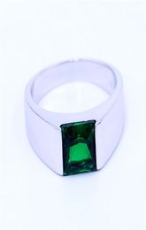 Fine Green Birthstone Men rings Princess cut 3ct 5A Zircon Cz 925 sterling silver Engagement wedding Band ring for men8396737