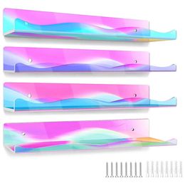 Acrylic Mounted Floating Partition Display Colorful Wave Shaped Rack, Bathroom Wall Storage Rack