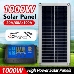 From 20W1000W Solar Panel 12V Cell 10A100A Controller Panels for Phone Car MP3 PAD Charger Outdoor Battery Supply 240430