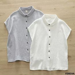 Women's Blouses Summer Women White Shirts Cotton Yarn Sleeveless Loose Lady Tops Soft Female Clothes
