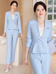 Women's Two Piece Pants 2024 Suit Business Female Temperament Style El Front Desk Jewellery Shop Workwear Tailored Formal Clothes